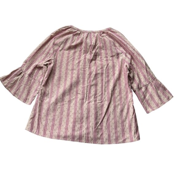 Bit & Bridle‎ Shirt Tan Pink Peasant Farmhouse Boho Woman's Medium Flare Sleeve - Picture 2 of 7